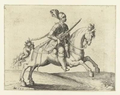 Ruiter met harquebus, naar links gekeerd
