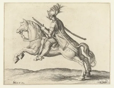Ruiter met harquebus, naar rechts gekeerd