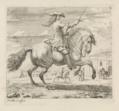 Ruiter naar rechts bij een manege