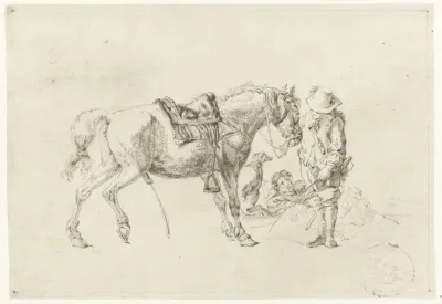 Ruiter naast pissend paard