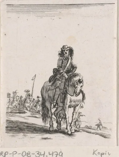 Ruiter te paard die voor de troepen uit gaat