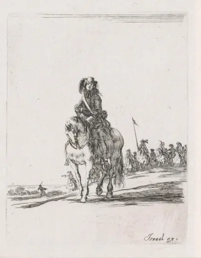 Ruiter te paard die voor de troepen uit gaat