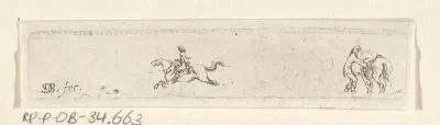 Ruiter te paard en een man die een paard bepakt