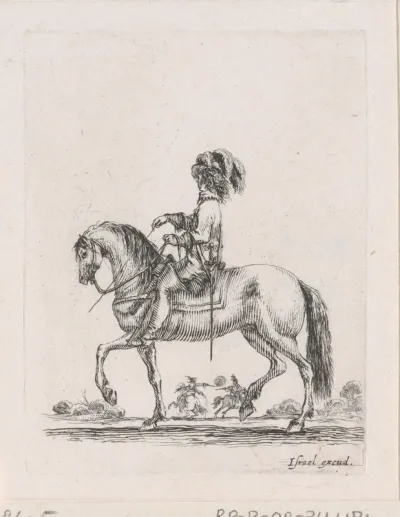 Ruiter te paard van opzij gezien