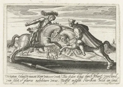 Ruiterduel tussen een soldaat en een edelman