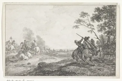 Ruitergevecht in een heuvelachtig landschap