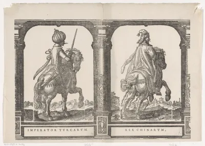 Ruiterportret van een keizer van Turkije en een ruiterportret van een koning van China