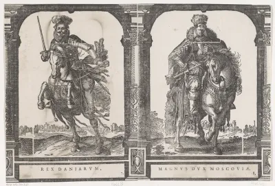 Ruiterportret van een koning en een ruiterportret van een groothertog van Moskou