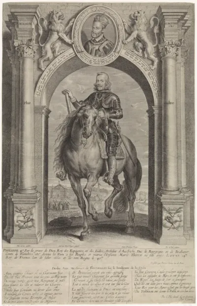 Ruiterportret van Filips IV van Spanje onder triomfboog