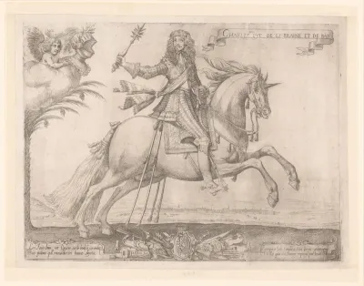 Ruiterportret van Karel IV, hertog van Lotharingen met Nancy op de achtergrond