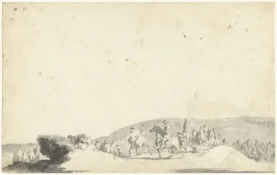 Ruiterprocessie in een landschap