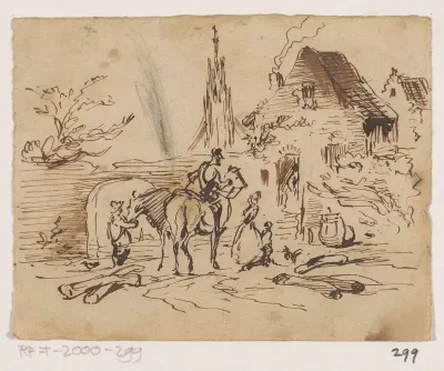 Ruiters bij een huis