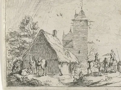 Ruiters bij een toren