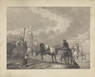 Ruiters en mensen langs de waterkant