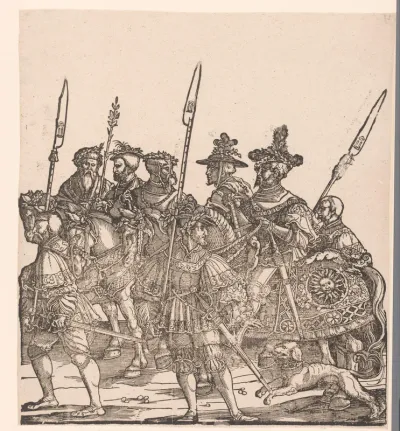 Ruiters en soldaten te voet