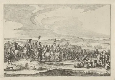 Ruiters en voetvolk bij het vertrek van het Spaanse garnizoen uit Gennep