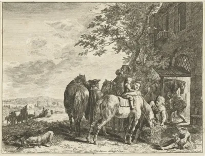Ruiters voor een herberg