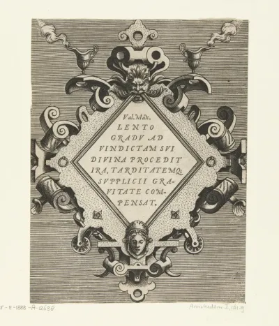 Ruitvormige cartouche met een citaat van Valerius Maximus