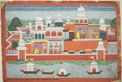 Rukmini Seeks Krishna's Permission to Visit her Brother Rukma, page from a Dispersed Bhagavata Purana manuscript
