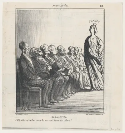 Run-off elections: Will she invite me for a second waltz?, from 'News of the day,' published in Le Charivari, June 2, 1869