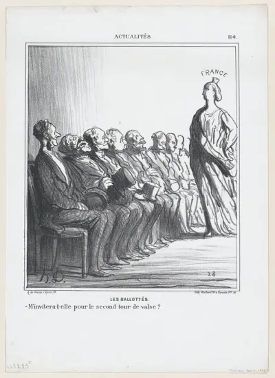 Run-off elections: Will she invite me for a second waltz?, from 'News of the day,' published in "Le Charivari"