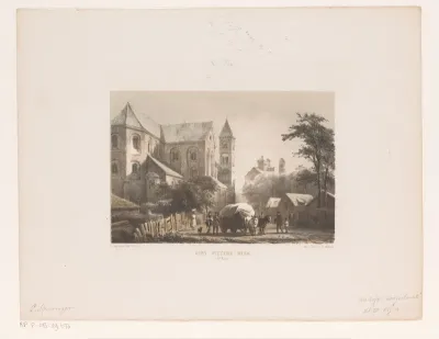 Runderen met wagen voor elfde-eeuwse kerk