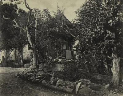 Rural Scene with Stone Building and Cross