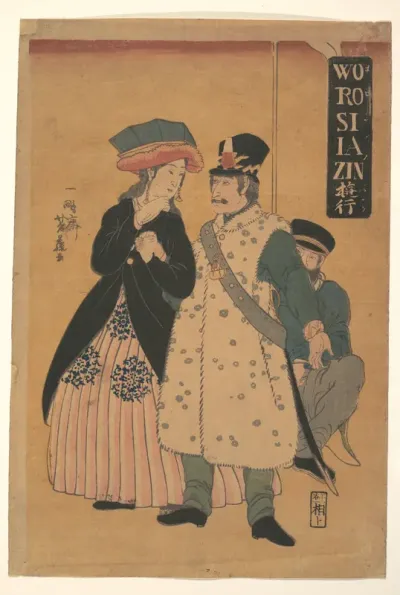 Russians Strolling — Utagawa (Ippōsai)  Yoshifuji Kanvas Tablo