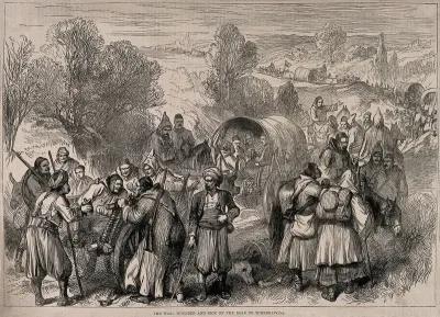 Russo-Turkish War: wounded and sick being taken to Cernavodă, Romania