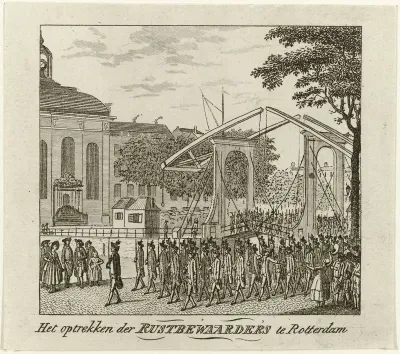Rustbewaarders marcheren door Rotterdam, 1787