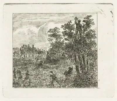 Rustend groepje wandelaars met balspelende kinderen