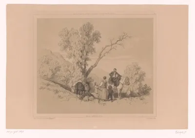 Rustende familie op reis in een berglandschap