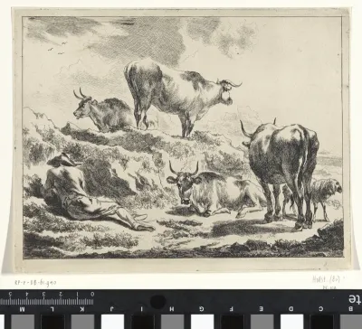 Rustende herder tussen zijn runderen