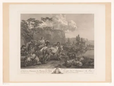 Rustende herders en reizigers aan de waterkant