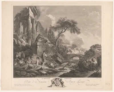 Rustende herders in een rivierlandschap met ruïnes