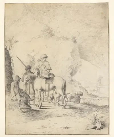Rustende jagers in berglandschap