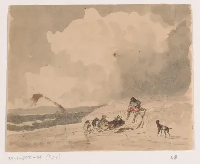 Rustende jagers in een landschap