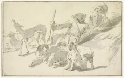 Rustende jagers met honden