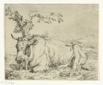 Rustende koe, bij boom