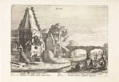 Rustende maaiers bij een huis: juli