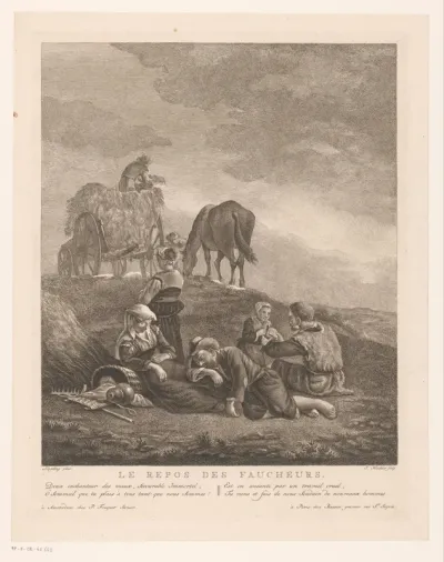 Rustende maaiers in een landschap