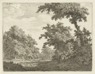 Rustende reizigers langs een weg in het bos