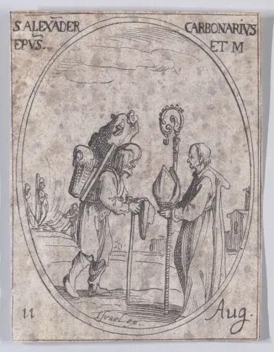 S. Alexandre le Charbonnier, évêque (St. Alexander of Comana, Bishop), August 11th, from "Les Images De Tous Les Saincts et Saintes de L'Année" (Images of All of the Saints and Religious Events of the Year)