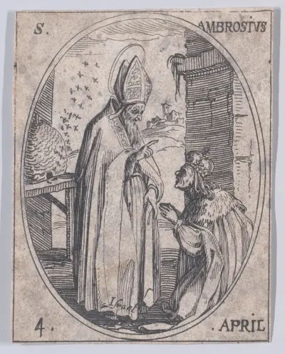 S. Ambroise (St. Ambrose), April 4th, from "Les Images De Tous Les Saincts et Saintes de L'Année" (Images of All of the Saints and Religious Events of the Year)