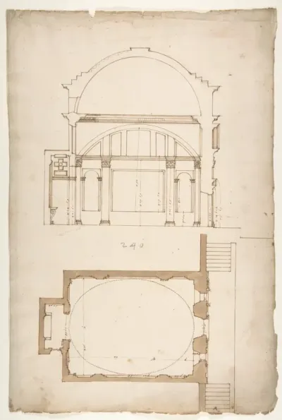 S. Andrea via Flaminia, plan; section (recto) blank (verso)