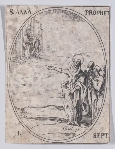 S. Anne, prophétesse (St. Anna, Prophetess), September 1st, from "Les Images De Tous Les Saincts et Saintes de L'Année" (Images of All of the Saints and Religious Events of the Year)