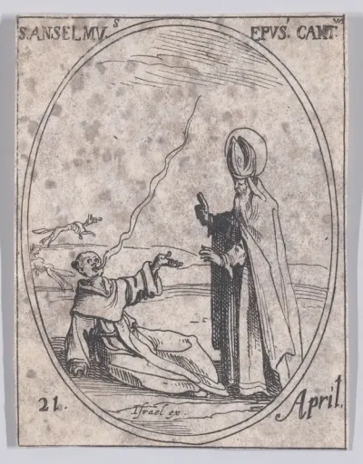 S. Anselme, évêque de Cantorbéry (St. Anslem, Bishop of Canterbury), April 21st, from "Les Images De Tous Les Saincts et Saintes de L'Année" (Images of All of the Saints and Religious Events of the Year)