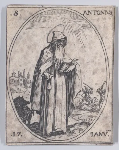S. Antoine (St. Anthony), January 17th, from "Les Images De Tous Les Saincts et Saintes de L'Année" (Images of All of the Saints and Feast Days of the Year)