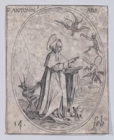 S. Antonin, abbé (St. Anthony, Abbot), February 14th, from "Les Images De Tous Les Saincts et Saintes de L'Année" (Images of All of the Saints and Religious Events of the Year)