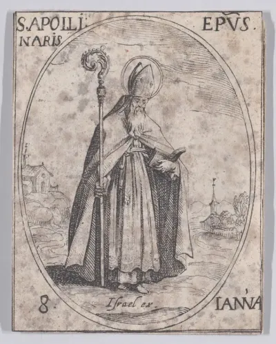 S. Apollinaire, évêque (St. Apollinaris, Bishop), January 8th, from "Les Images De Tous Les Saincts et Saintes de L'Année" (Images of All of the Saints and Feast Days of the Year)